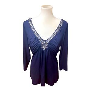 NWOT WHBM Navy Jeweled Blouse